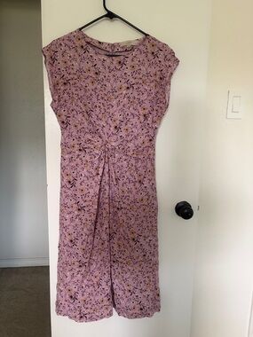 LOFT Lilac Floral Midi Dress with Twist Front